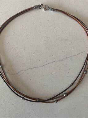 Silpada Multi Strand Leather Choker With Sterling Details